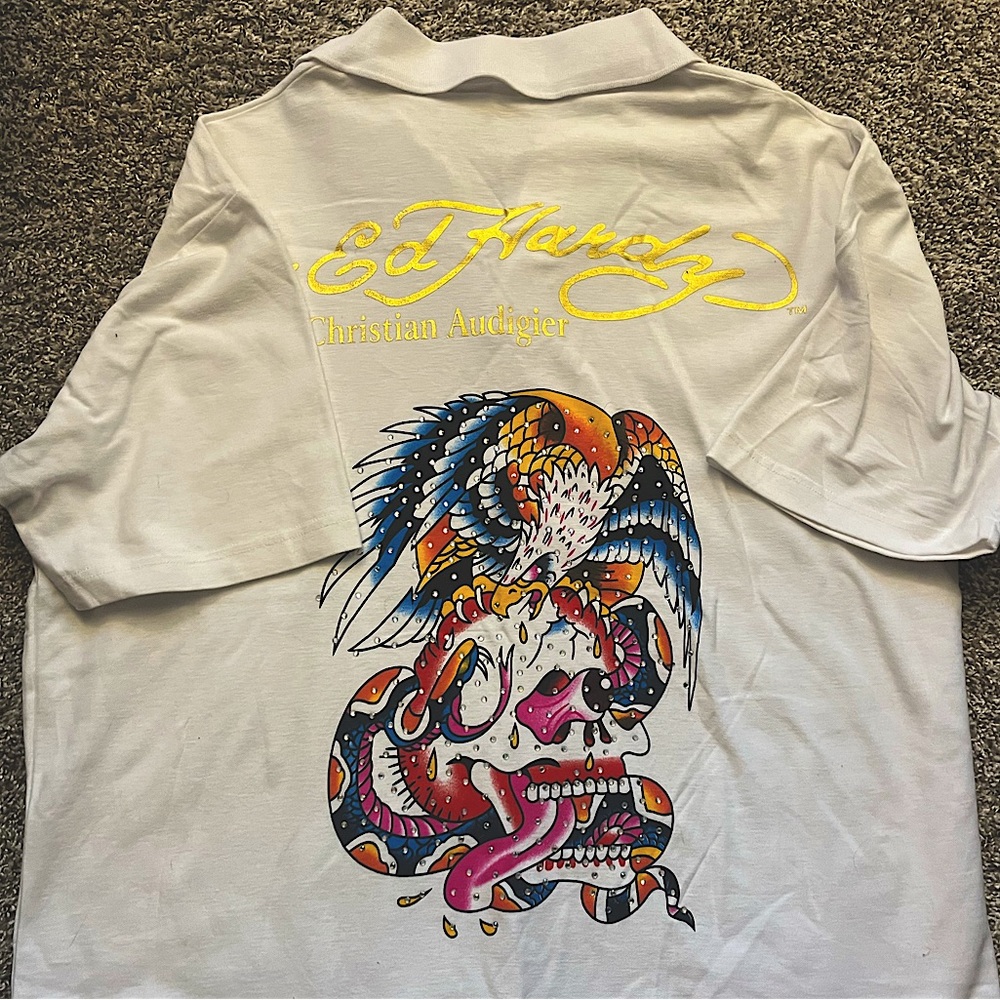 Vintage Ed hardy mens polo white tshirt size 4xl fits like double xl.